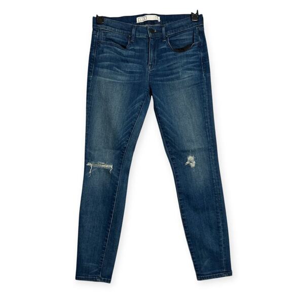 AYR Skinny Jeans Mid-Rise SIZE 29 x 28 Dark Blue Distressed Denim Whiskers - Picture 1 of 10